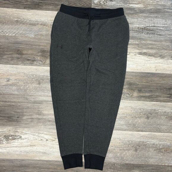 Under Armour Gray Black  Mens L Tapered Cuffs Double Knit Joggers Sweatpants EUC - Picture 1 of 10